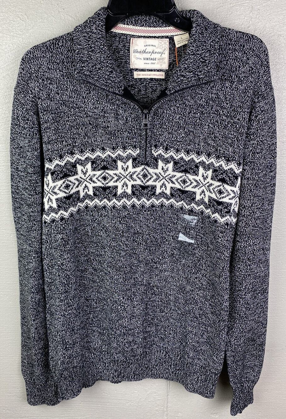New $80 Weatherproof Men’s Pullover Quarter Zip Sweater Black W/ White Size L